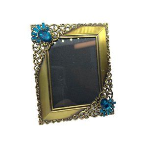 Metal Photo Frame Lacy Detail Turquoise Rhinestone Embellishments